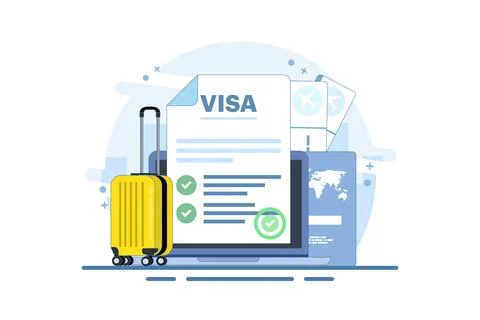 Digital nomad concept online visa approved Stock Illustration