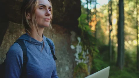 Digital nomad in enchanted forest Stock Footage 270242652