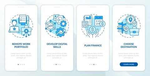 Digital nomad guide blue onboarding mobile app screen 스톡 일러스트