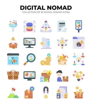 Digital Nomad Icons. A Guide to Remote Work and Online Business Stockillustratie