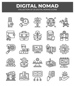 Digital Nomad Icons. A Guide to the Remote Work Revolution Stock Illustration