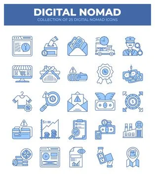 Digital Nomad Icons. A Guide to Remote Work and Online Business イラスト素材