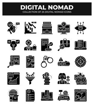 Digital Nomad Icons. Ultimate Guide for Remote Workers Stock Illustration