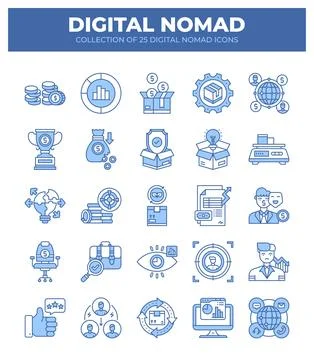 Digital Nomad Icons. Ultimate Guide to Remote Work and Freelancing Stockillustratie