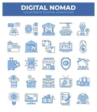 Digital Nomad Icons. Ultimate Guide to Remote Work. Freelancing. and Online.. Stockillustratie