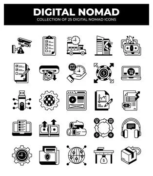 Digital Nomad Icons. Ultimate Guide to Remote Work Stock Illustration