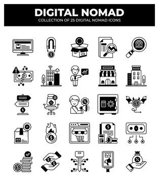 Digital Nomad Icons. Ultimate Guide to Remote Work and Online Business イラスト素材