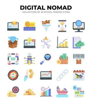 Digital Nomad Icons. Ultimate Guide to Remote Work and Online Business イラスト素材