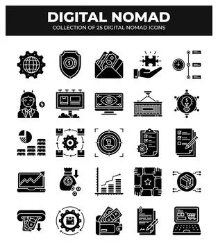 Digital Nomad Icons. Ultimate Guide to Remote Work イラスト素材