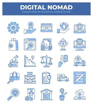 Digital Nomad Icons. Ultimate Guide to Remote Work and Online Business イラスト素材