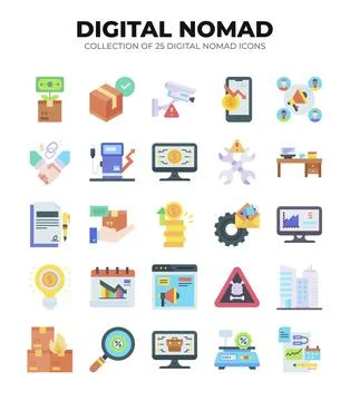 Digital Nomad Icons. Ultimate Guide to Remote Work Stockillustratie