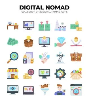 Digital Nomad Icons. Ultimate Guide to Remote Work イラスト素材