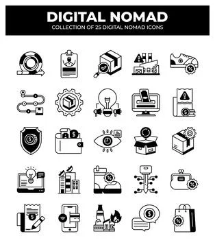 Digital Nomad Icons. Ultimate Guide to Remote Work and Business イラスト素材
