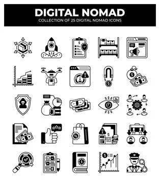 Digital Nomad Icons. Ultimate Guide to Remote Work Stockillustratie