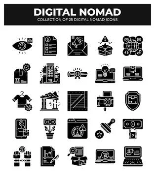 Digital Nomad Icons. Ultimate Guide to Remote Work Stockillustratie