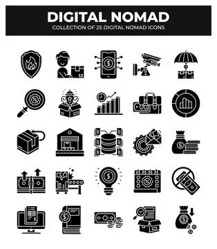 Digital Nomad Icons. Ultimate Guide to Remote Work. Freelancing. and Online.. イラスト素材