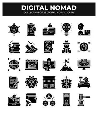 Digital Nomad Icons. Ultimate Guide to Remote Work. Freelancing. and Online.. Stock Illustration