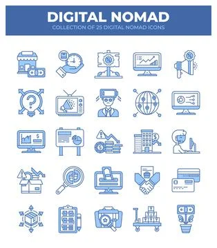 Digital Nomad Icons. Ultimate Guide to Remote Work and Online Business イラスト素材
