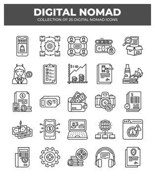 Digital Nomad Icons. Ultimate Guide to Remote Work イラスト素材