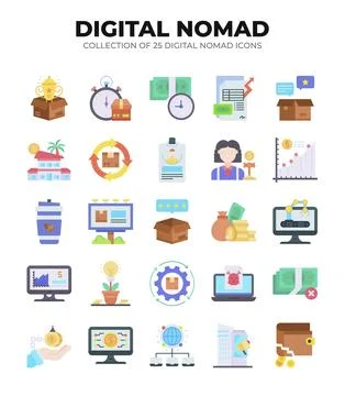Digital Nomad Icons. Ultimate Guide to Remote Work and Online Business イラスト素材