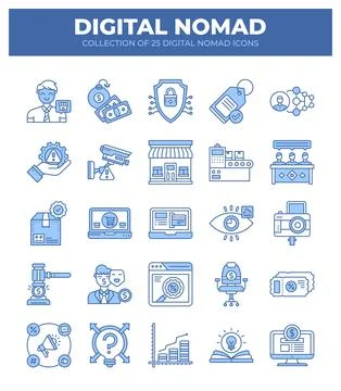 Digital Nomad Icons. Ultimate Guide to Remote Work. Freelancing. and Online.. イラスト素材