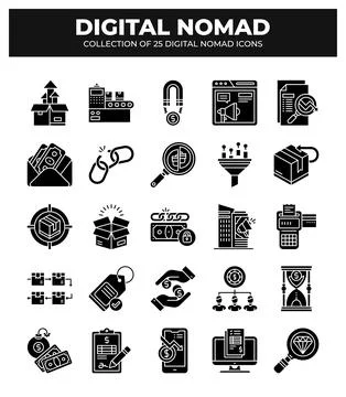 Digital Nomad Icons. Ultimate Guide to Remote Work and Online Business イラスト素材