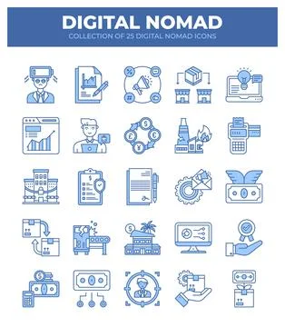 Digital Nomad Icons. Ultimate Guide to Remote Work and Online Business イラスト素材