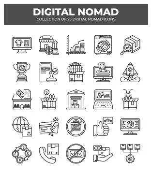 Digital Nomad Icons. Ultimate Guide to Remote Work and Online Business イラスト素材
