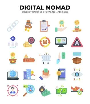 Digital Nomad Icons. Ultimate Guide to Remote Work and Online Business イラスト素材