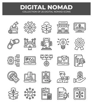 Digital Nomad Icons. Ultimate Guide to Remote Work イラスト素材