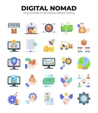 Digital Nomad Icons. Ultimate Guide to Remote Work and Online Business イラスト素材