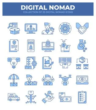 Digital Nomad Icons. Ultimate Guide to Remote Work Stock Illustration