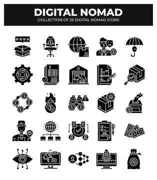 Digital Nomad Icons. Ultimate Guide to Remote Work and Online Business イラスト素材