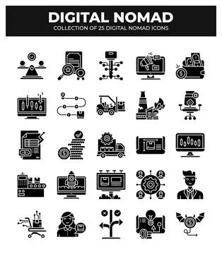 Digital Nomad Icons. Ultimate Guide to Remote Work and Online Business イラスト素材
