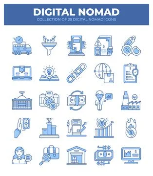 Digital Nomad Icons. Ultimate Guide to Remote Work and Online Business イラスト素材