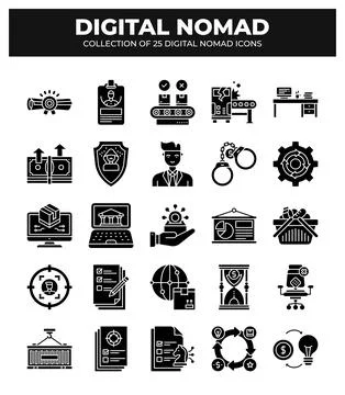 Digital Nomad Icons. Ultimate Guide to Remote Work and Online Business イラスト素材