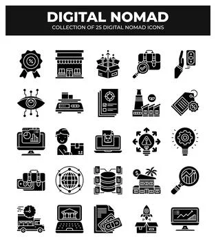 Digital Nomad Icons. Ultimate Guide to Remote Work and Online Business イラスト素材