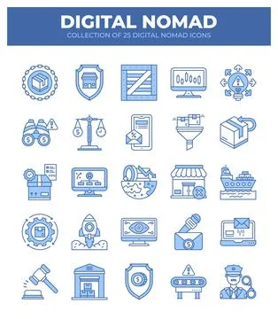 Digital Nomad Icons. Ultimate Guide to Remote Work. Freelancing. and Online.. イラスト素材