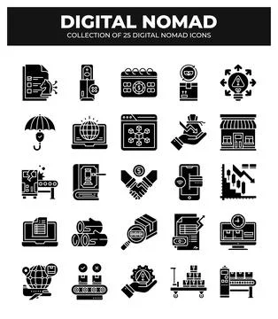 Digital Nomad Icons. Ultimate Guide to Remote Work Stockillustratie