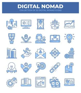 Digital Nomad Icons. Ultimate Guide to Remote Work and Online Business イラスト素材