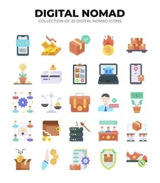 Digital Nomad Icons. Ultimate Guide to Remote Work and Online Business イラスト素材