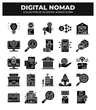 Digital Nomad Icons. Ultimate Guide to Remote Work and Business イラスト素材