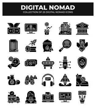 Digital Nomad Icons. Ultimate Guide to Remote Work and Online Business イラスト素材