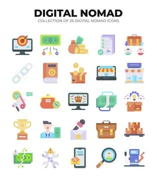 Digital Nomad Icons. Ultimate Guide to Remote Work and Travel Ilustración de archivo