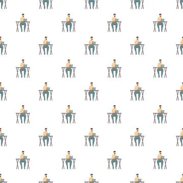 Digital nomad man working on laptop seamless pattern Stock Illustration