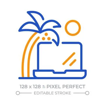 Digital nomad pixel perfect two color line icon Stock Illustration