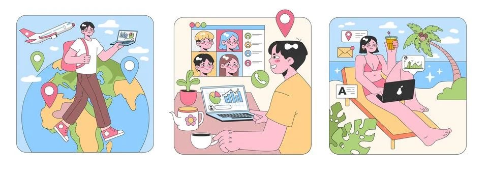 Digital Nomad set. Flat vector illustration イラスト素材