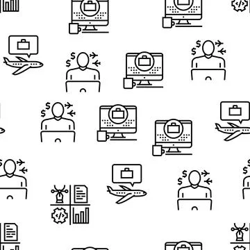 Digital Nomad Worker Vector Seamless Pattern Stock Illustration