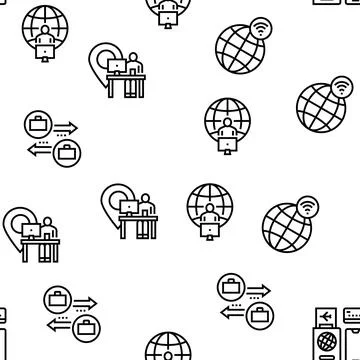 Digital Nomad Worker Vector Seamless Pattern Stock Illustration