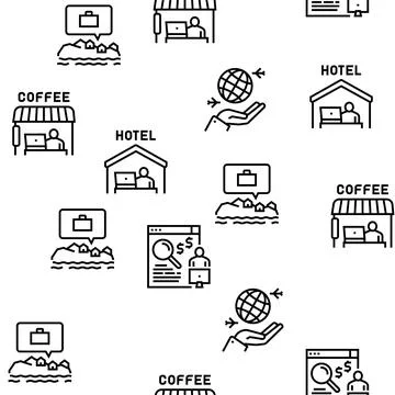 Digital Nomad Worker Vector Seamless Pattern Stock Illustration